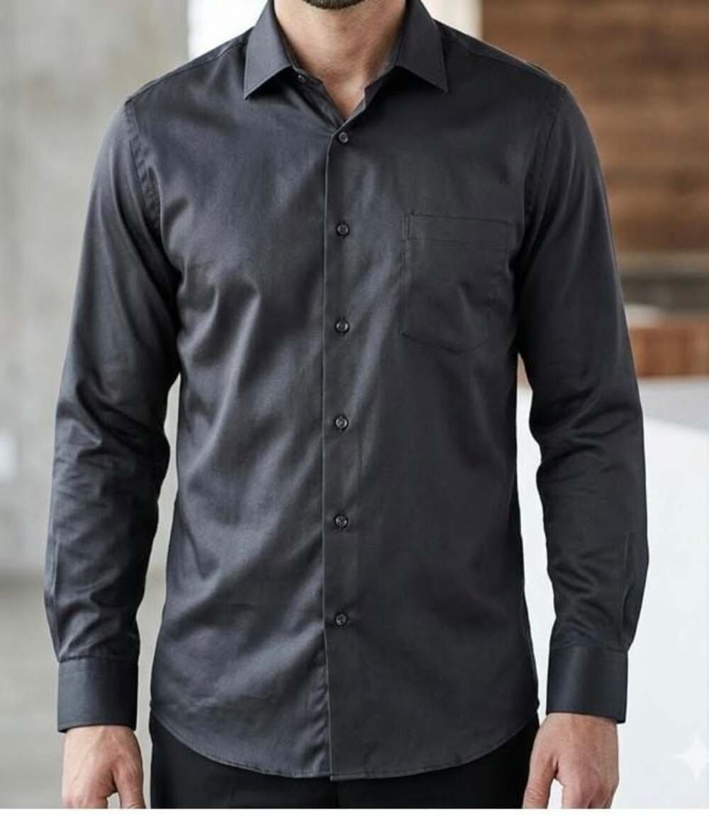 Geoffrey Beene Fitted Black Long Sleeve Wrinkle Free Dress Shirt
